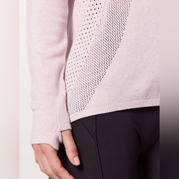 28. Lululemon Still Movement V-neck sweater-them holes-MED-light pink cotton - Picture 1 of 8